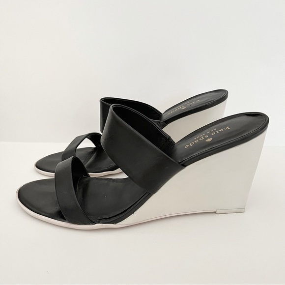 Kate Spade Abilene Mule Black and White Slide-On Wedge Heel Sandals - Picture 3 of 4